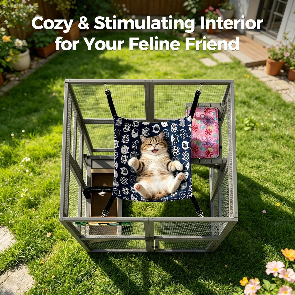 Outdoor Wooden Catio, Weatherproof Cat Enclosure with Window Access