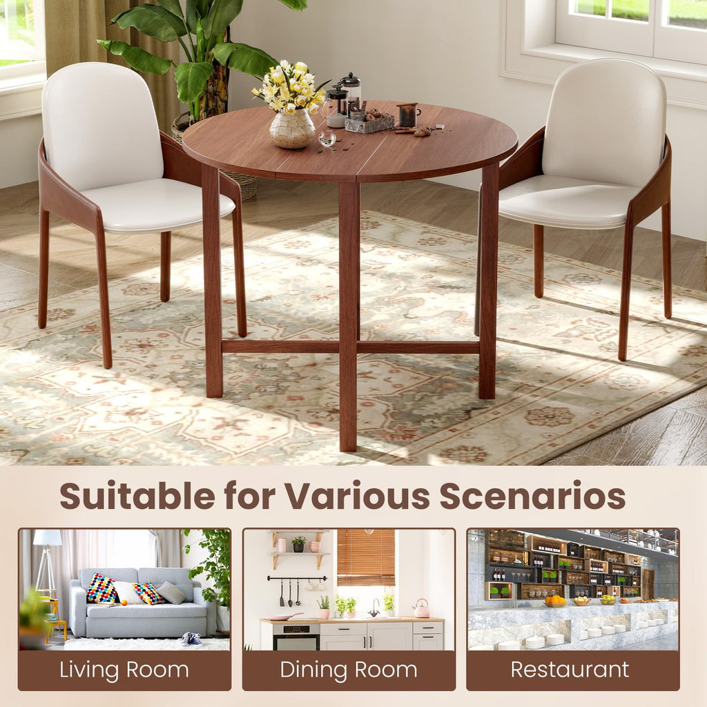 36" Folding Dining Table for 2-4, Round Drop Leaf Kitchen Table with Solid Wood Legs, Space Saving Extendable Table