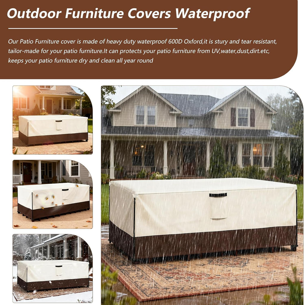Waterproof Outdoor Patio Furniture Covers,126"L x 63"W x 28"H,Beige | Heavy-Duty Fabric, Fits 5-8 Piece Outdoor