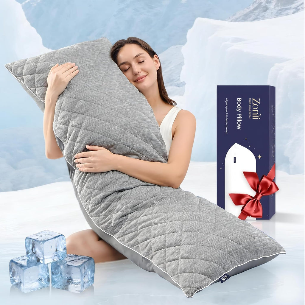 Cooling Body Pillow for Adults Side Sleeper & Pregnancy - Memory Foam Insert Long Body Pillow 20 x 54 Inch with