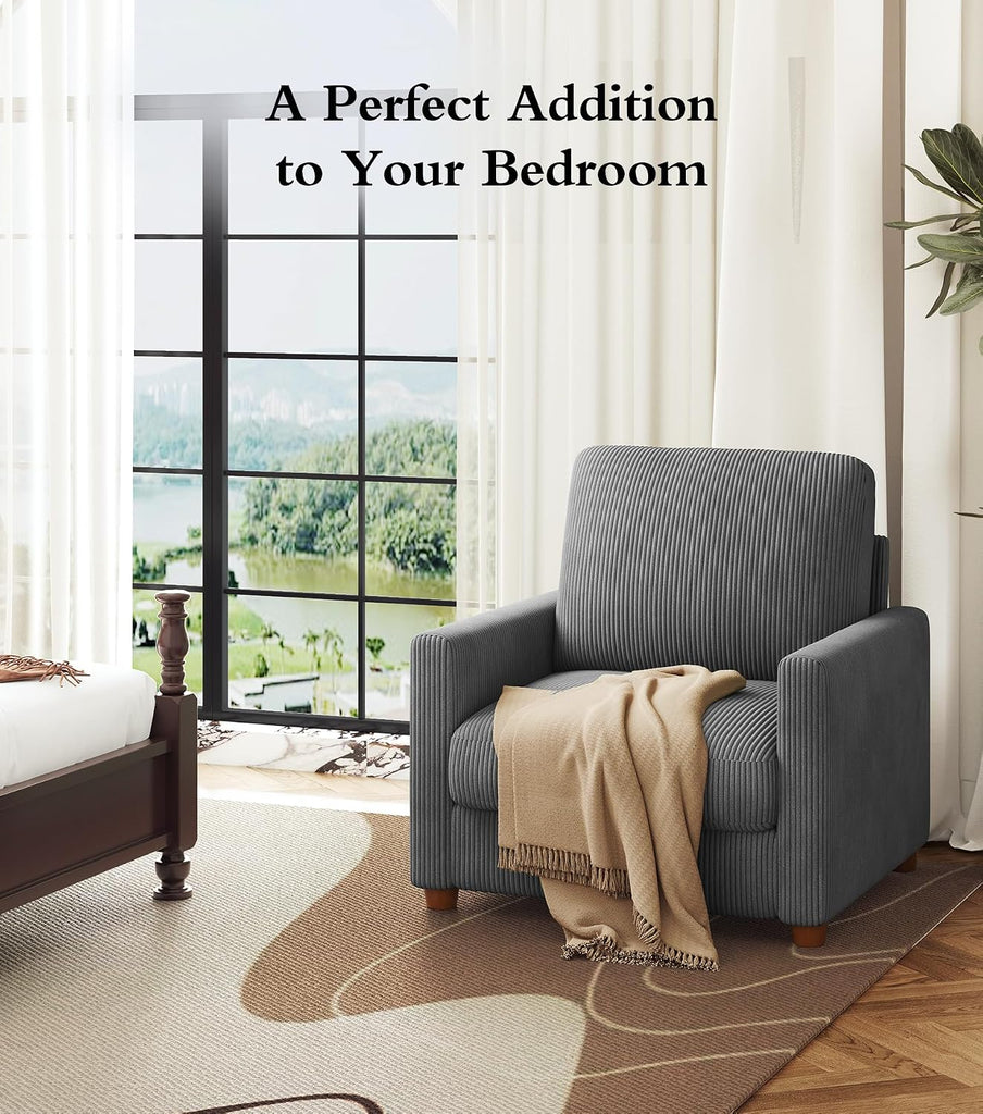 35.5in Oversized Accent Chair, Easy to Assemble Living Room Chairs, Corduroy Reading Chair , 22.5in Deeper Seats