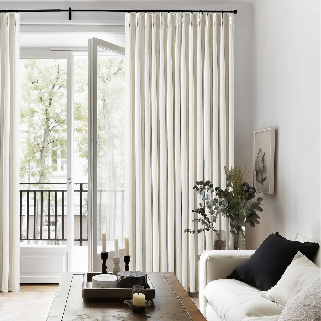 Natural Linen 100% Blackout Pinch Pleated Curtains 108 Inches Long 2 Panels