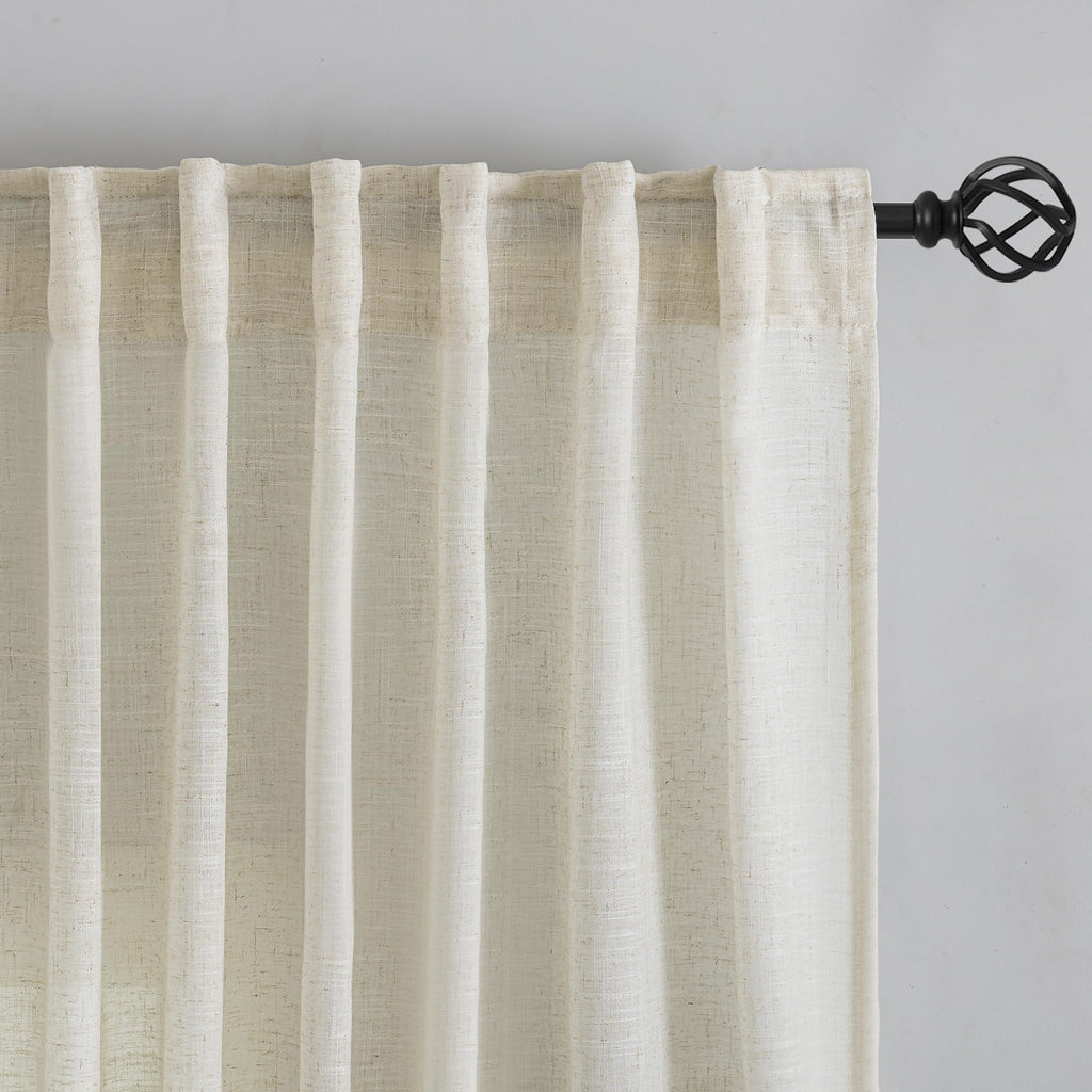 Natural Linen 144 Inch Length Curtains for Tall Floor Ceiling Villa Living Room -Cream Ivory Bak Tab Hooks Pleated