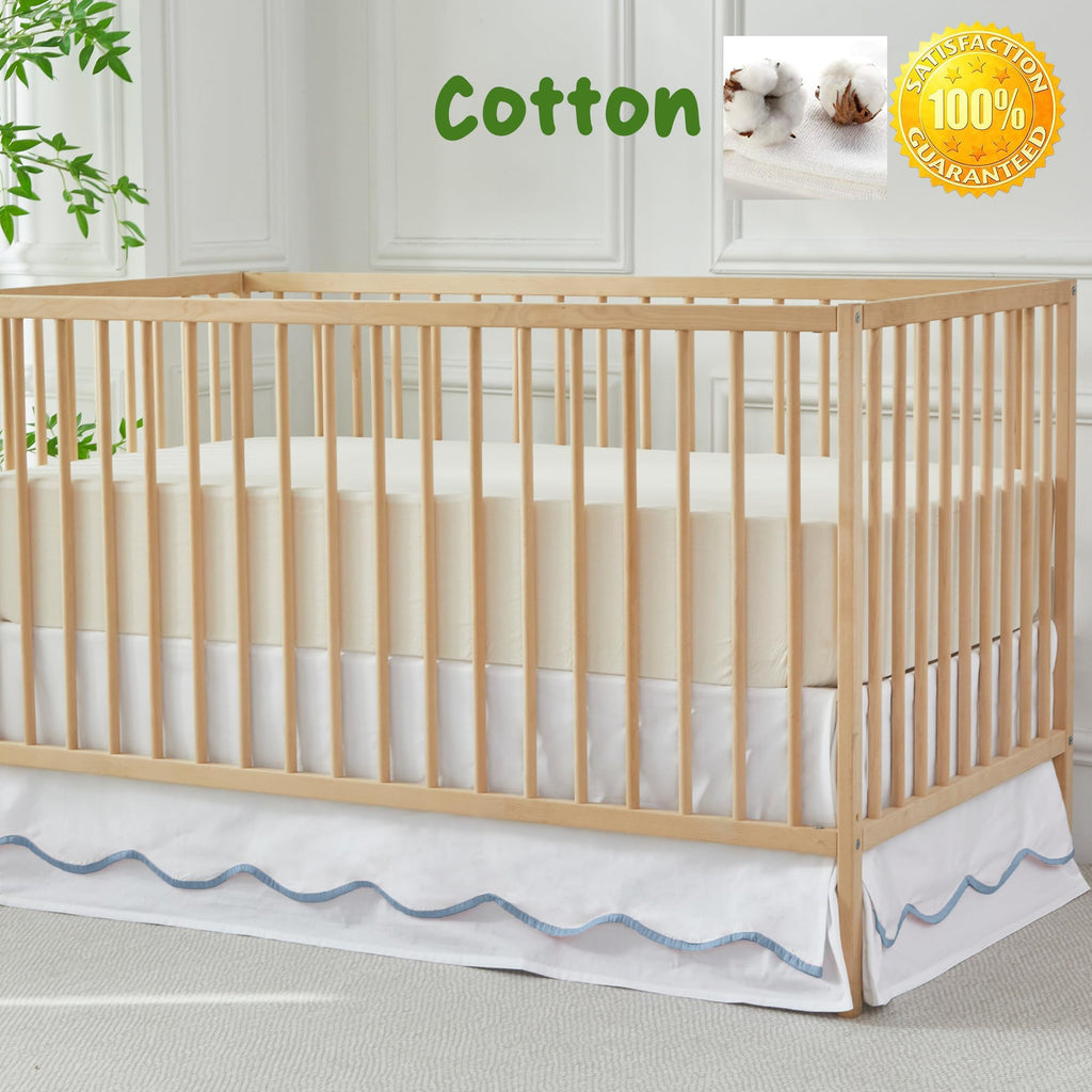 Scallop Edge Cotton Crib Skirt Toddler Bedskirt Baby Nursery Crib Bed Skirt 2-Tiered Boho Bohemian Neutral Solid
