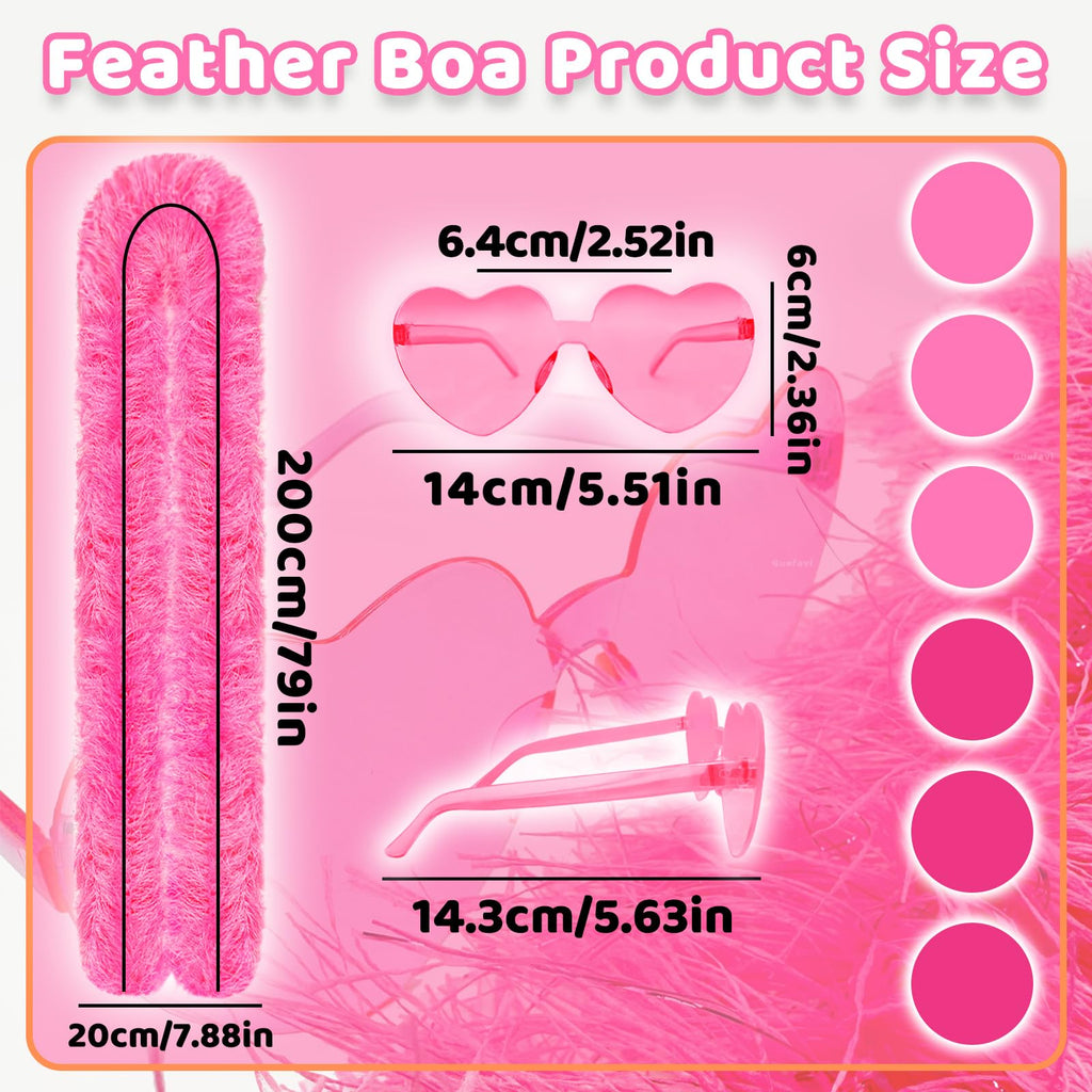 Pink Feather Boa 12PCS Feather Boas Party Pack (2m/6.6ft) Boa Sunglasses