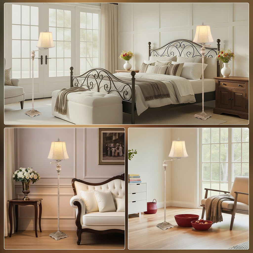 Vintage Floor Lamps, Traditional 350° Adjustable Swing Arm Farmhouse Floor Lamp, Rustic Standing Lamp Pole Lamps for