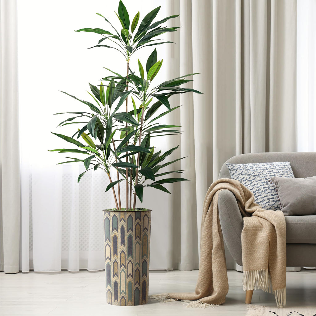 Artificial Tree in Modern Polygon Pattern Effect Planter, Fake Dracaena Tree Silk Tree for Indoor and Outdoor Home