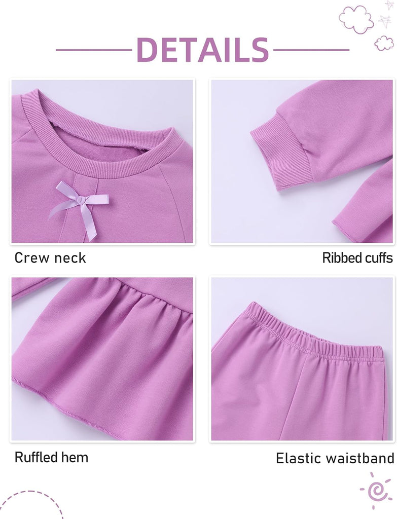 Toddler Girls Clothes 2 Piece Solid Long Sleeve Ruffle Shirt Top Wide Leg Pants Sets Fall Winter Outfits