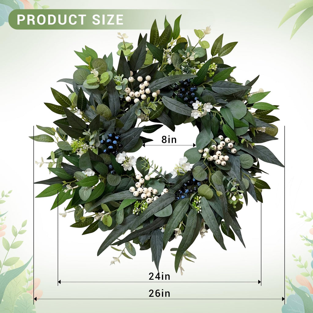 24'' Eucalyptus Wreaths for Front Door, Spring Summer Fall Winter Wreaths, Large Outdoor Greenery Wreaths for