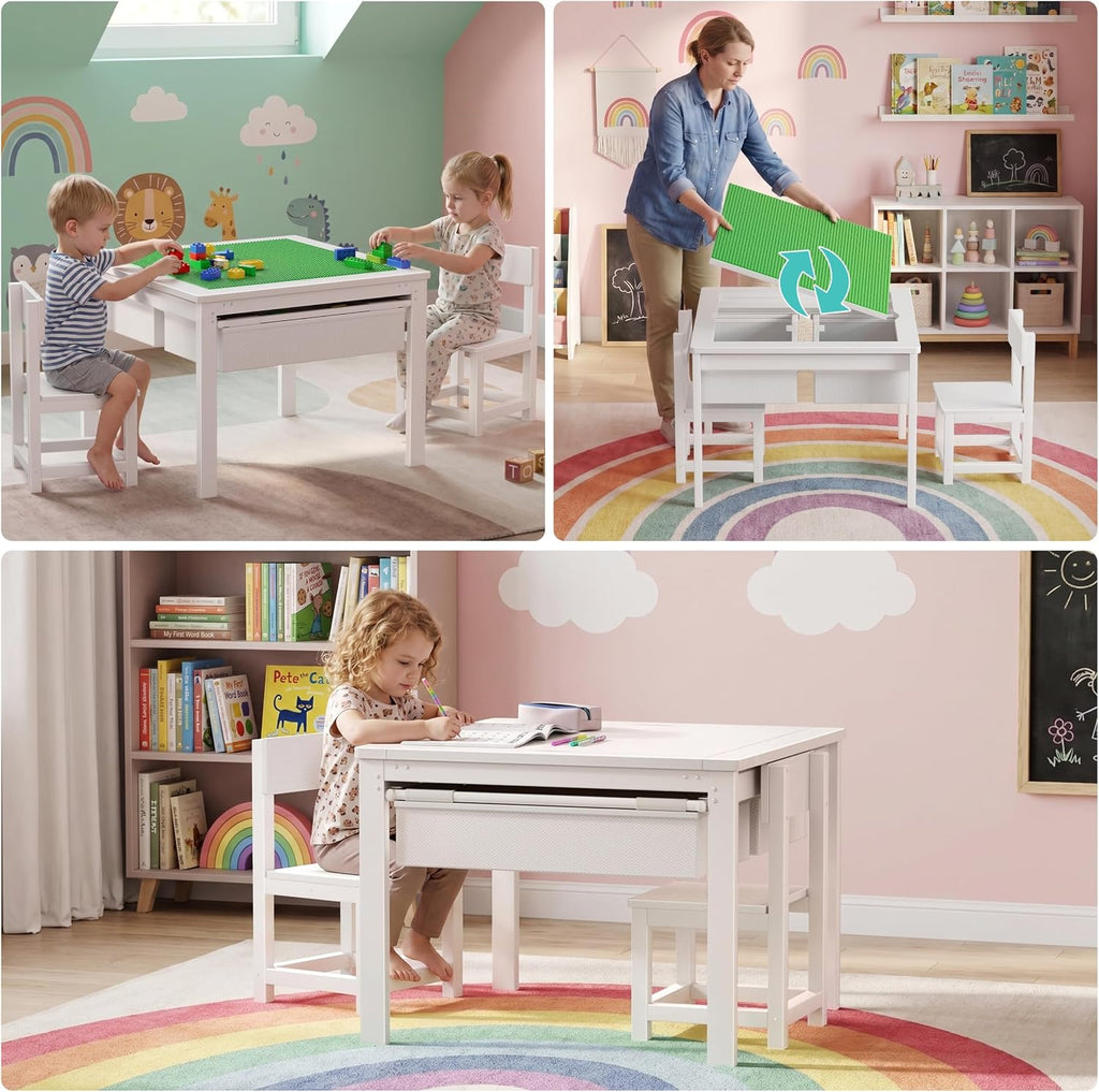 Kids Construction Play Table and Chair Set with Drawers