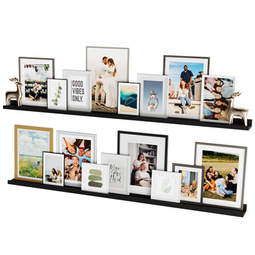 60" Long Picture Ledge Floating Wall Shelf, Farmhouse, Kitchen Decor, Black Set of 2