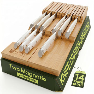 Knife Drawer Organizer - Bamboo In-Drawer Knife Block for 14 Knives - Premium Drawer Knife Organizer Insert, Kitchen