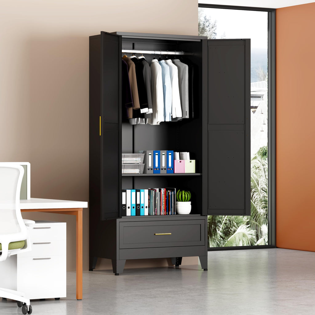71" Metal Wardrobe Closet Clothing Storage Cabinet with 1 Drawers