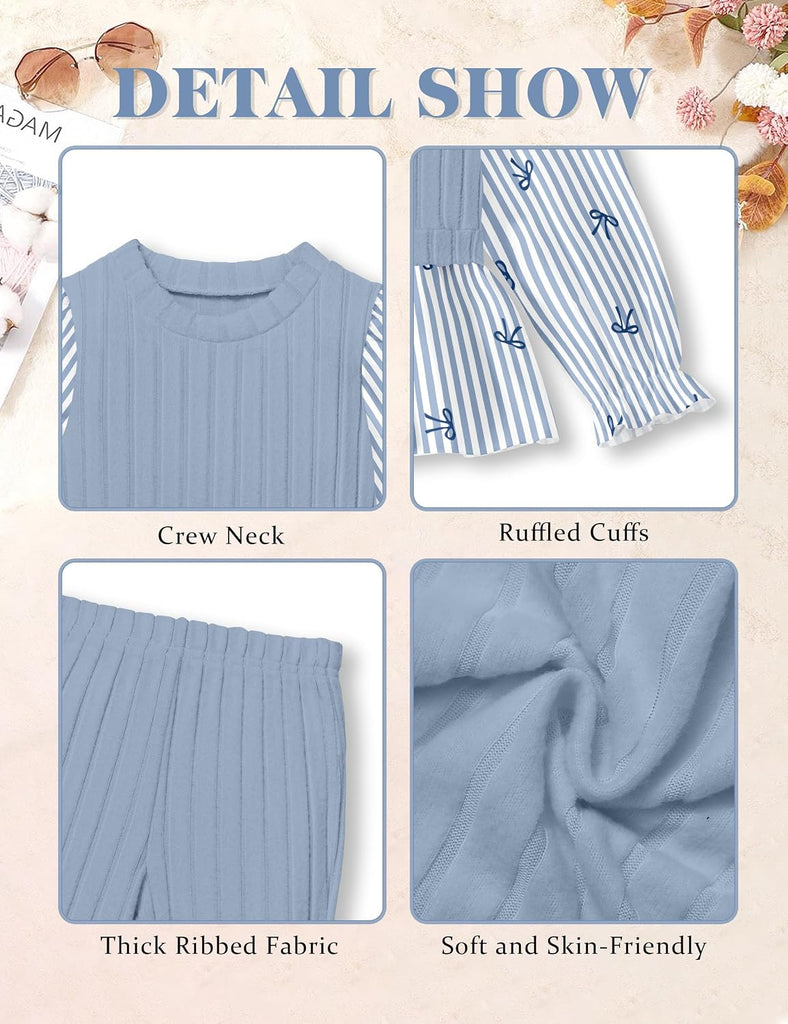 Toddler Girl Clothes Bow Top Flare Pants 2Pcs Fall Winter Outfits
