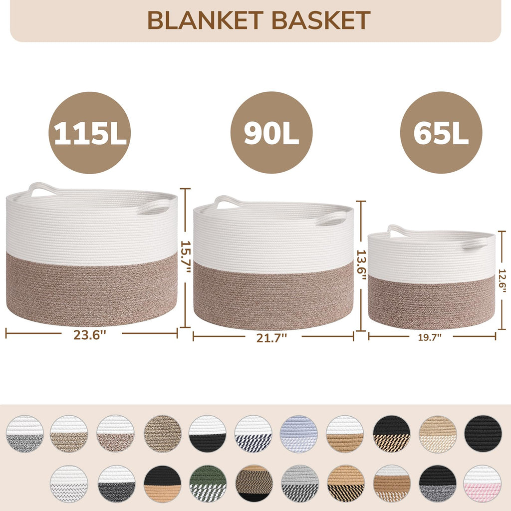 Extra Large Woven Rope Blanket Basket Living Room, Mix Black