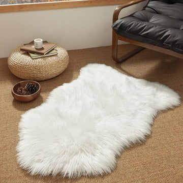 Faux Fur Rug, Fluffy White Small Sheepskin Rug, Ultra Soft 2x3 Ft Mat, Machine Washable Shag Mats, Nursery