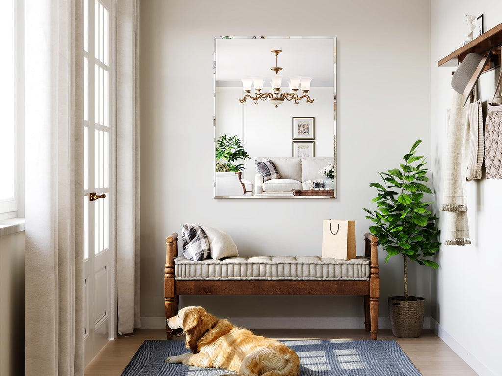 36"x48" Frameless Bathroom Mirror, Beveled Bathroom Vanity Mirror