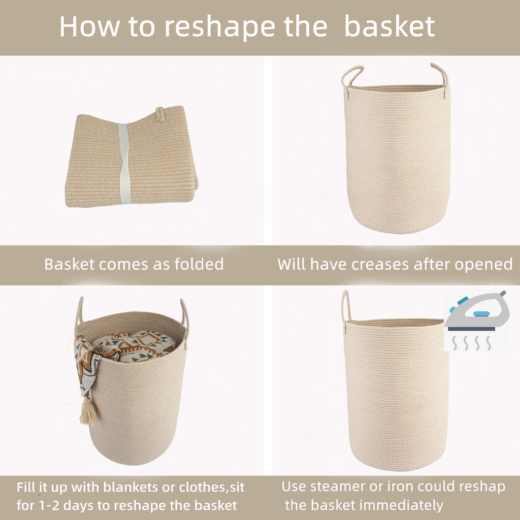 Woven Cotton Rope Laundry Basket, 15" x 20" Laundry Hamper, Oatmeal