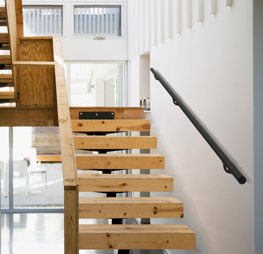 8 FT for Indoor Stairs, Deck, Slope, Modern Aluminum Handrail Set, Wall Mounted, with Zink-Alloy Brackets Aluminium