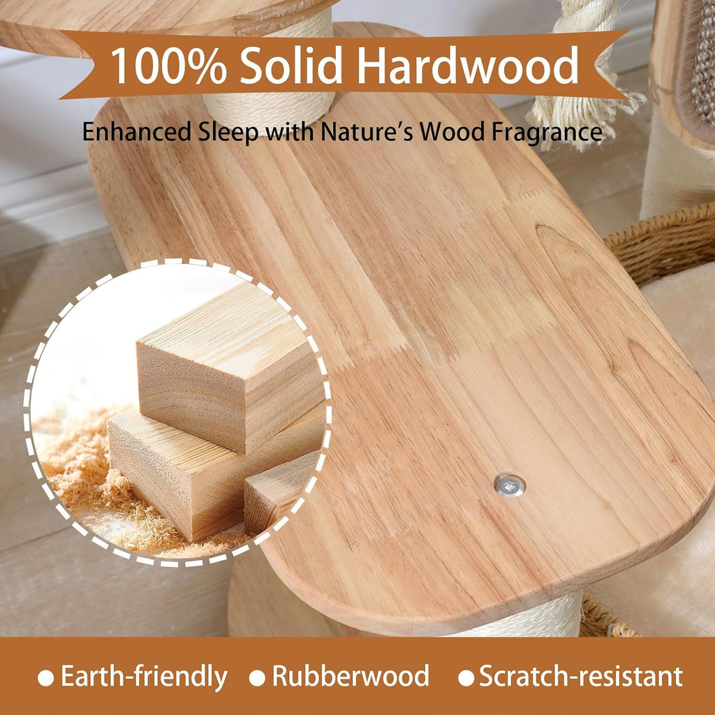 49.6in Solid Wood Cat Tree for Large Cat, Modern Tall Cat Tower
