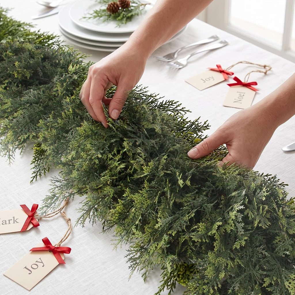 6FT Artificial Cedar Garlands, Real Touch Soft Cedar Pine Garland, Winter Artificial Greenery Garland for Fireplace
