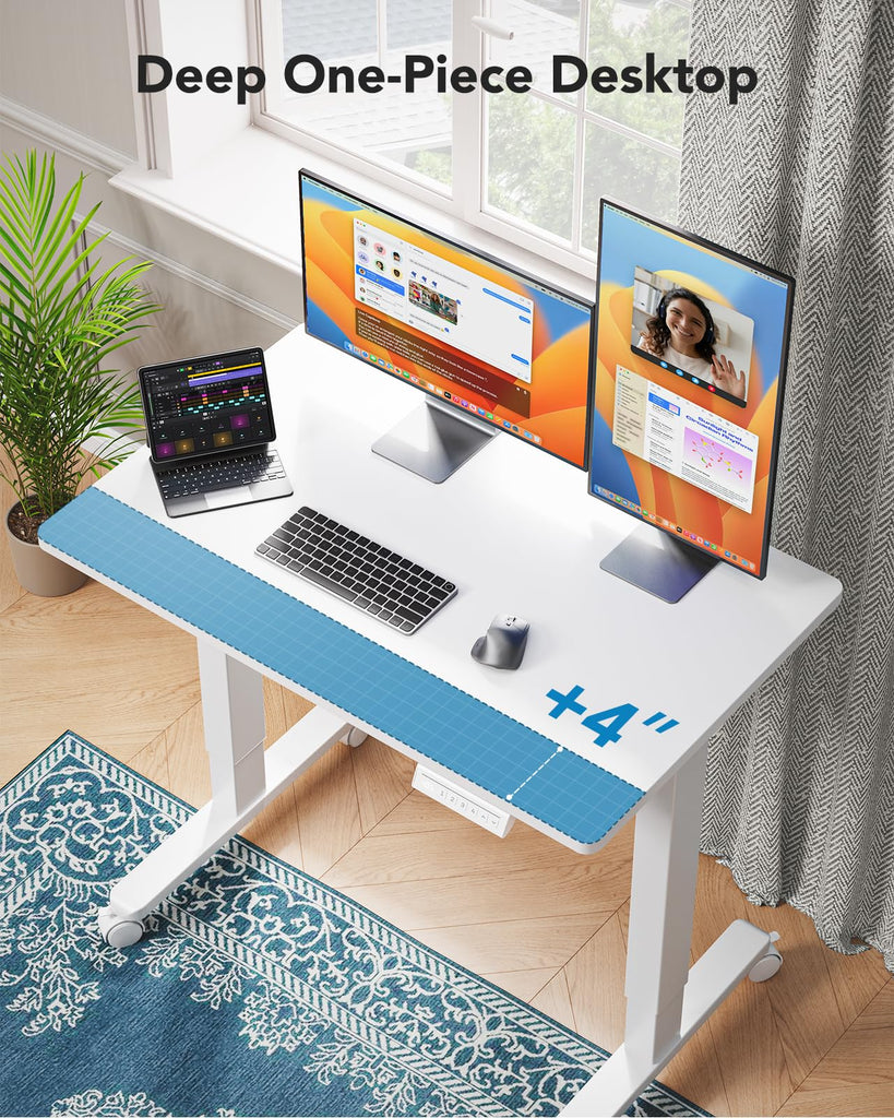 Electric Small Standing Desk, Whole Piece Desktop, Adjustable Height Computer Desk, 4 Height Memory Settings, Sit