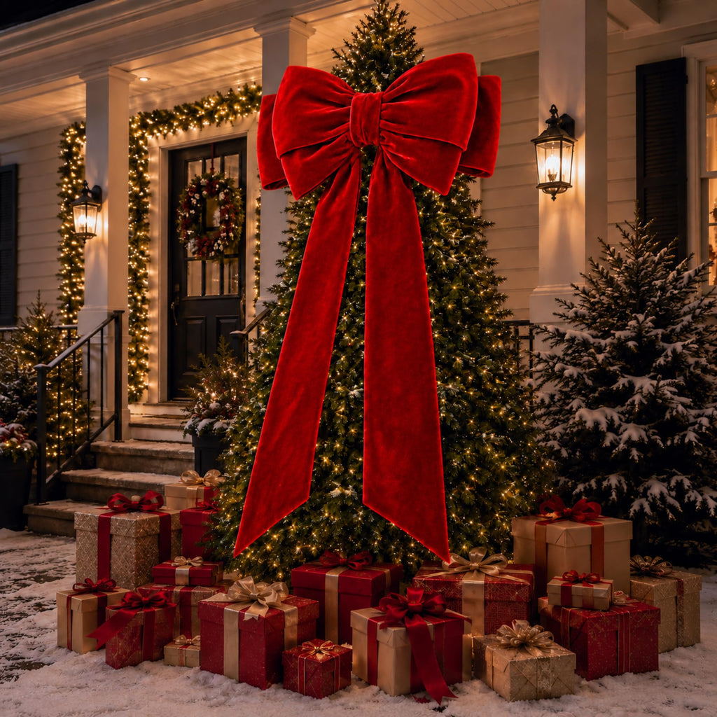 39 x 59 Inch Giant Velvet Christmas Tree Topper Bow, Red