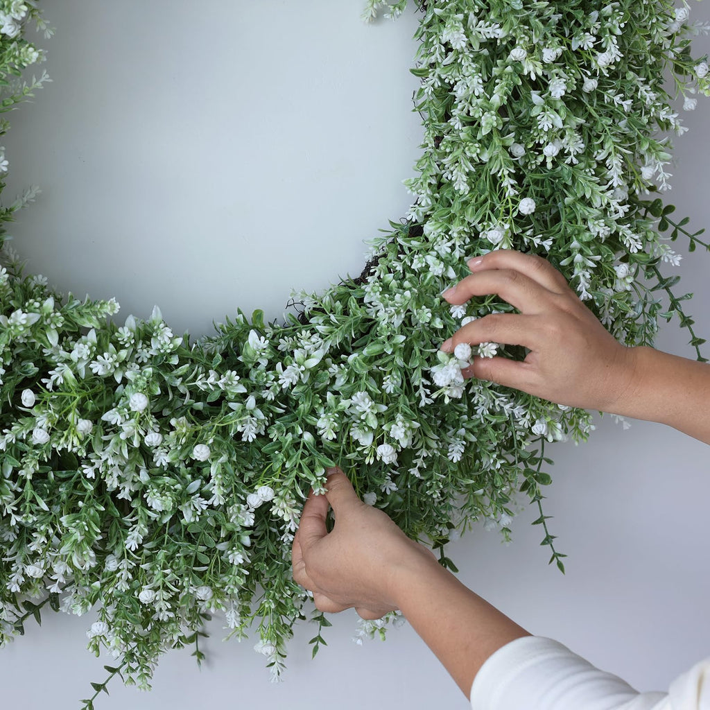 32" Large Artificial Eucalyptus Wreath for Front Door Decor (White-Green)
