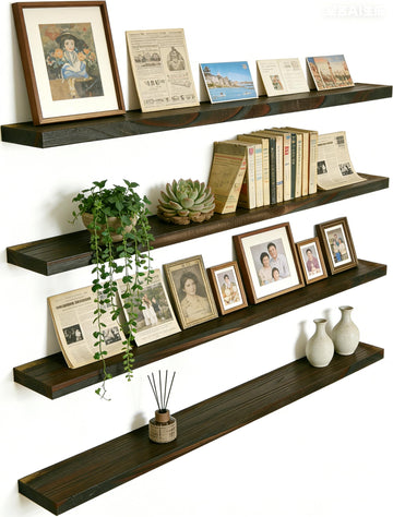 48 Inch Rustic Wood Floating Shelves Farmhouse Wooden Wall Shelves Bedroom Living Room Kitchen Office Set of 4 Brown