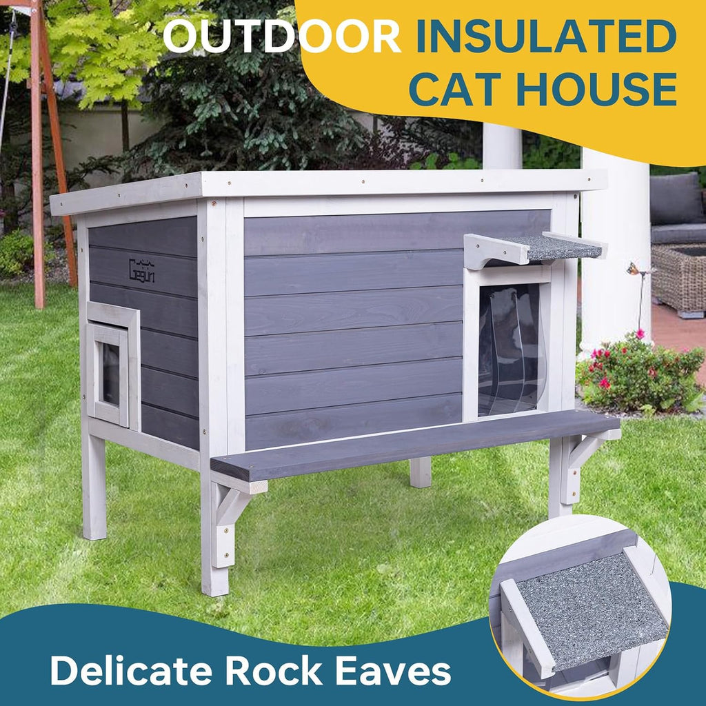 Outdoor Cat House, Weatherproof Shelter for Ferrel Cats, Dogs, Small Pets, Wooden Small Cage with Elevated Floor, PVC