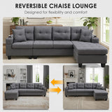 Wakefit Sectional Sofa Couch, Modern 4-Seaters Living Room Furniture Sets with Reversible Chaise Lounge & 2 Pillows |