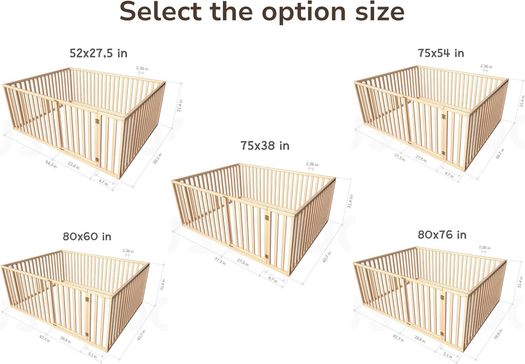 Montessori Floor Bed with Rails High - Toddler Bed Frame - Floor Bedframe with Gate by, (Small/Twin/Full/Queen/King