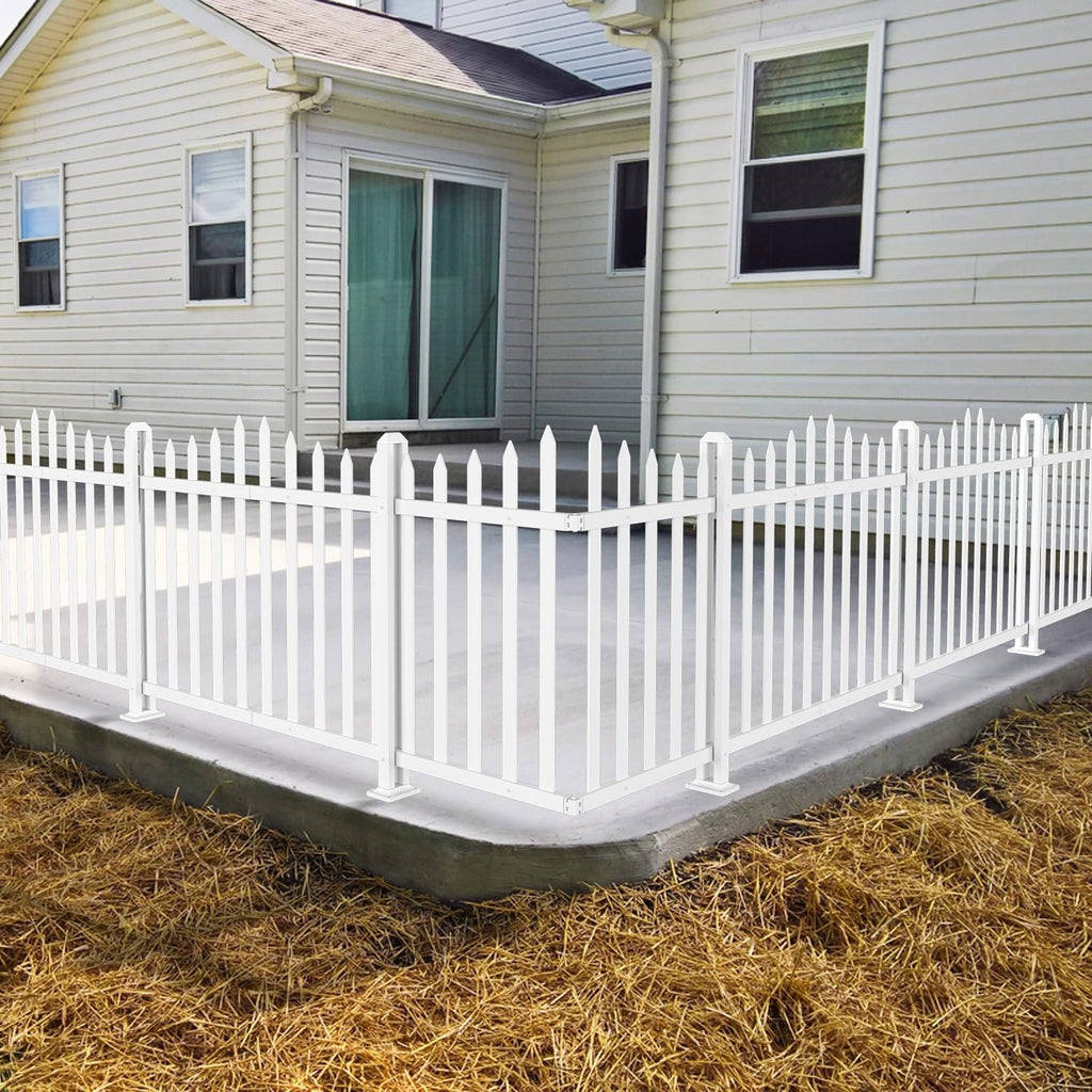 Vinyl Garden Fence- 6Sets, 84" W X 36" H White Picket Panels PVC Fence for Outdoor Pool Dog Temporary Fence, Suitable