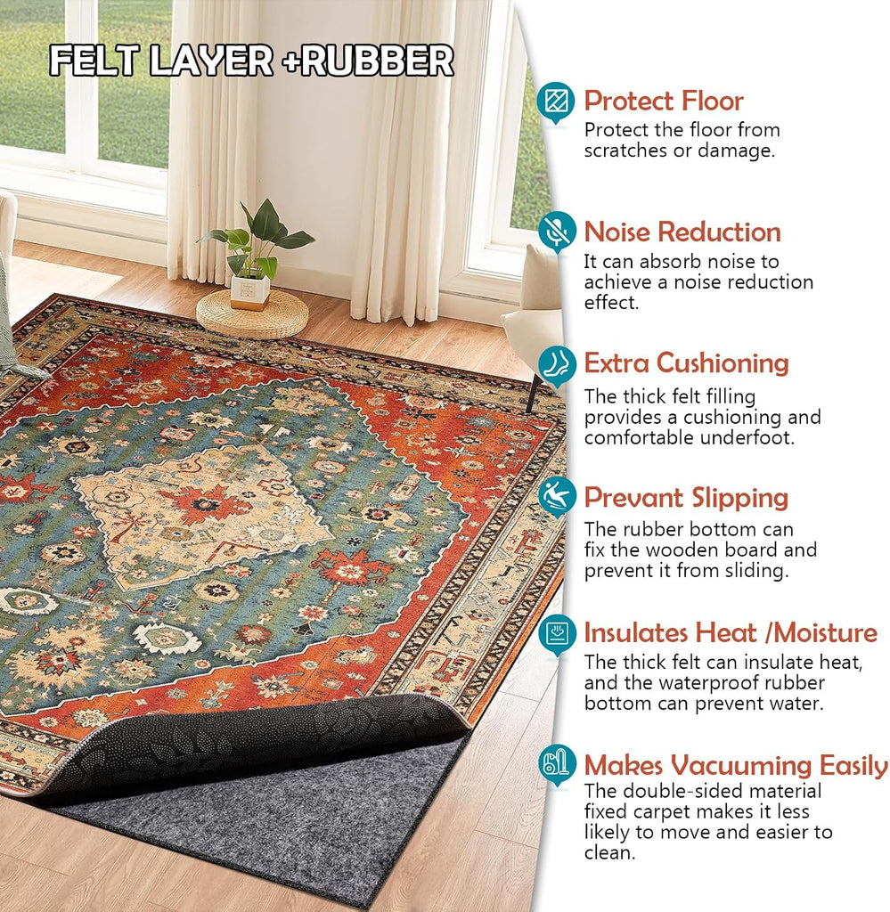 Waterproof Rug Pad, Thick 8x10 ft Under Area Rug Carpet Pad, Non Slip Rug Pads for All Floors and Hardwood Floors - Set of 80