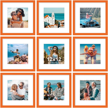 12x12 Picture Frames Set of 9 for Wall Mounting, Orange