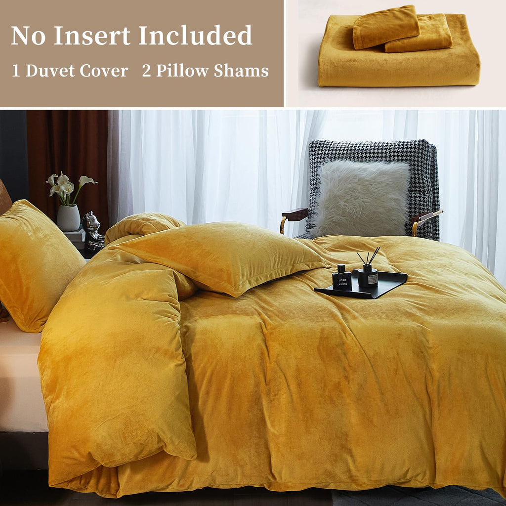Super Soft Velvet Duvet Cover, 3pcs Luxurious Warm Velour Fluffy Bedding Set with 8 Ties, Cozy Breathable