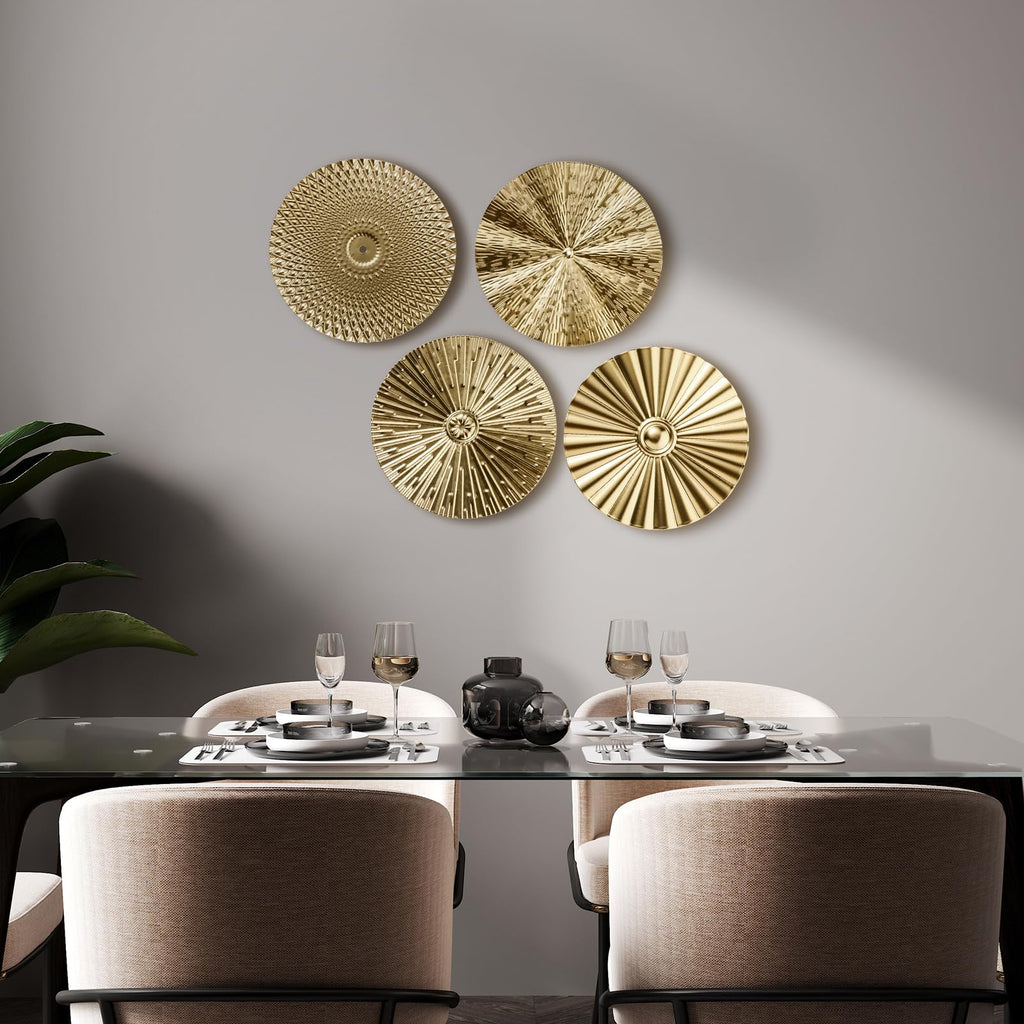 4 Pcs 12 Inch Gold Metal Wall Art Decor Modern Sunburst Decor