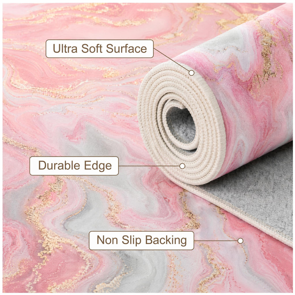 5x7 Luxury Agate Marble Area Rug Pink Washable Glam Floor Carpet