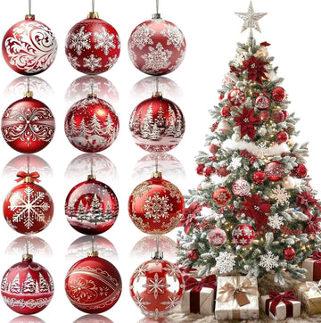 Christmas Wooden Ornaments Santa Gift Ball Tree Decorations Xmas Trees Snowflake Design Ornament for Tree Cute - Set of 12