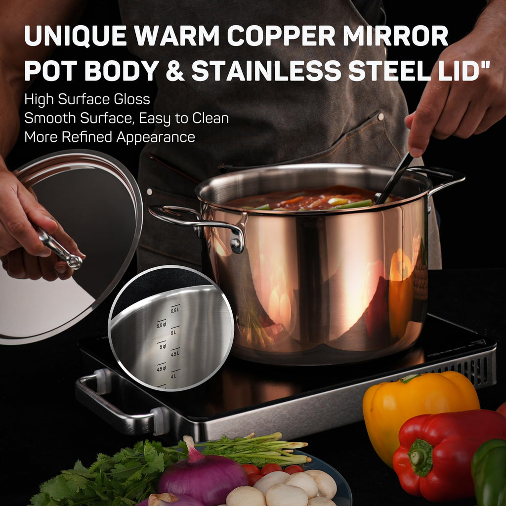 Fully Clad Tri-Ply Stainless Steel Cookware Set, Copper Finish
