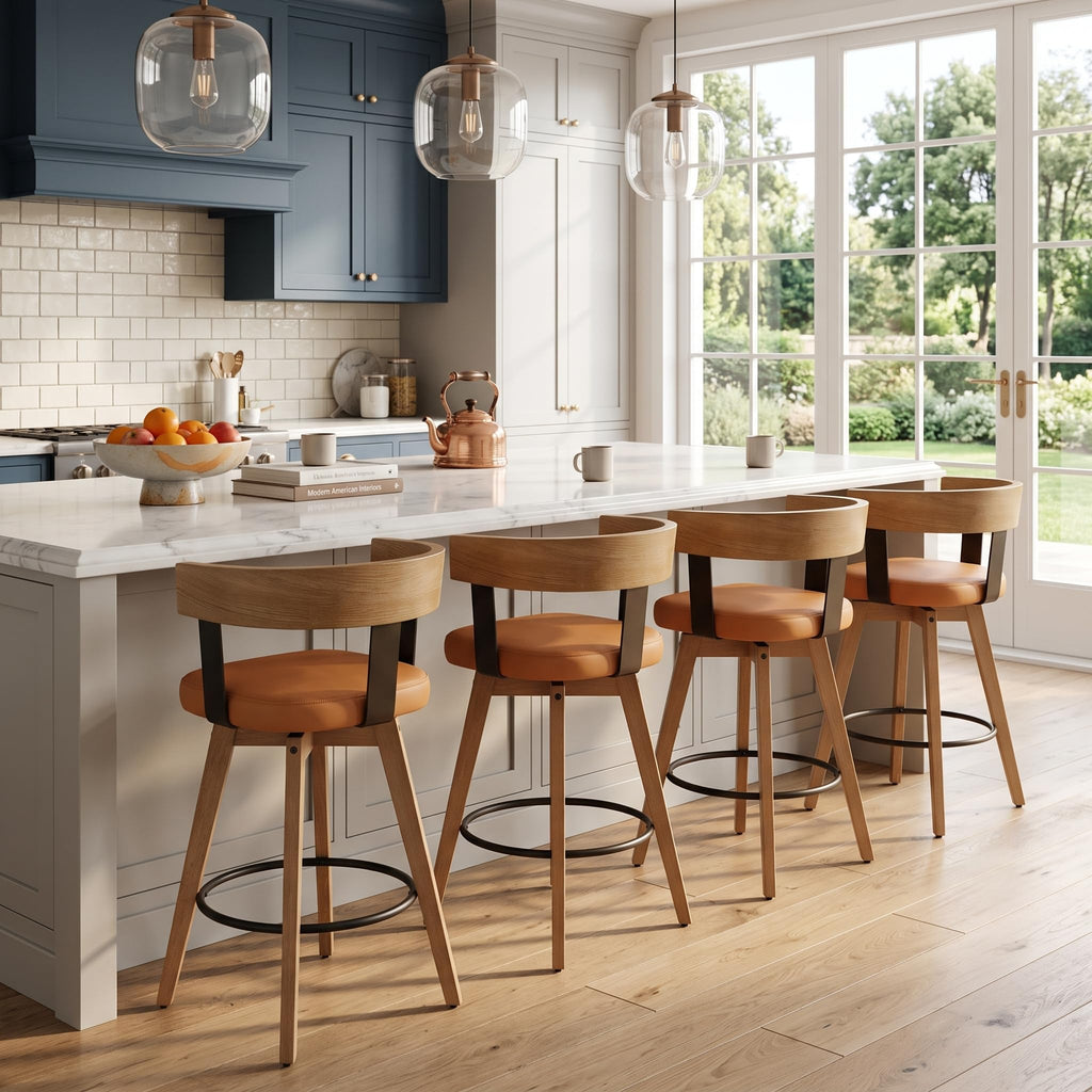 Modern PU Leather Swivel Bar Stools, Brown, Set of 4