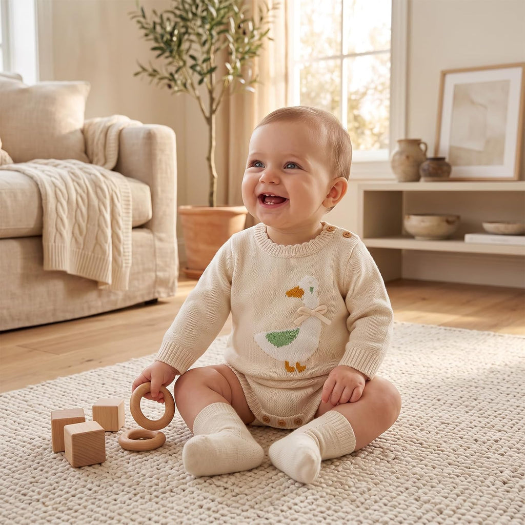Cotton Baby Knitted Romper Girl Boy Cozy Clothes & Socks Set