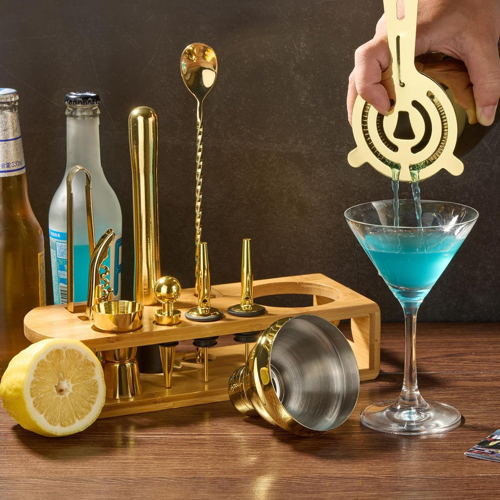 Cocktail Shaker Set Bartender Kit, 12-Pcs Bar Tool with Bamboo Stand - Set of 12