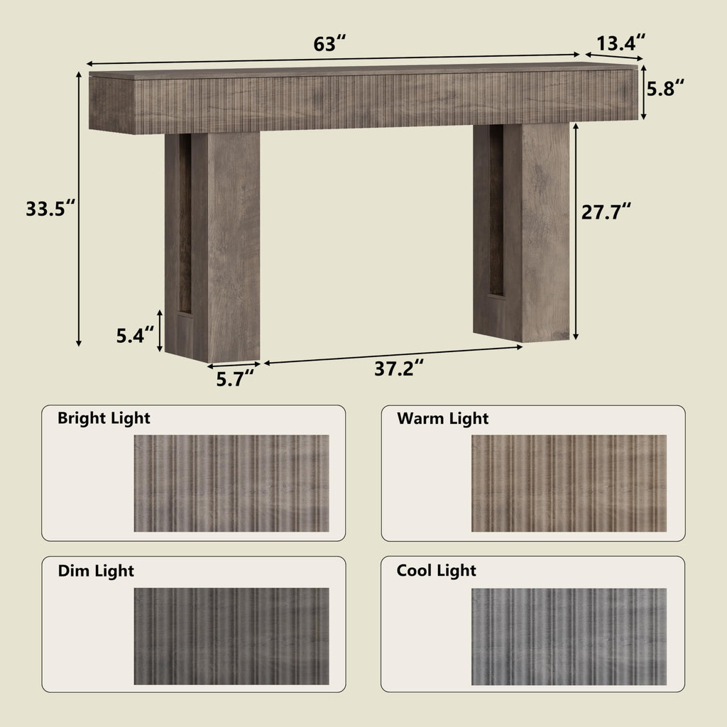 63-Inch Long Entryway Console Table with a Fluted Design, Thick Wood Farmhouse Sofa Table Behind Couch, Narrow