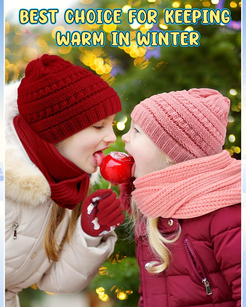 Kids Hat Gloves Scarf Winter Set, Warm Knitted Beanie Caps Scarves Gloves Bulk for Boys Girls Donation Cold Weather