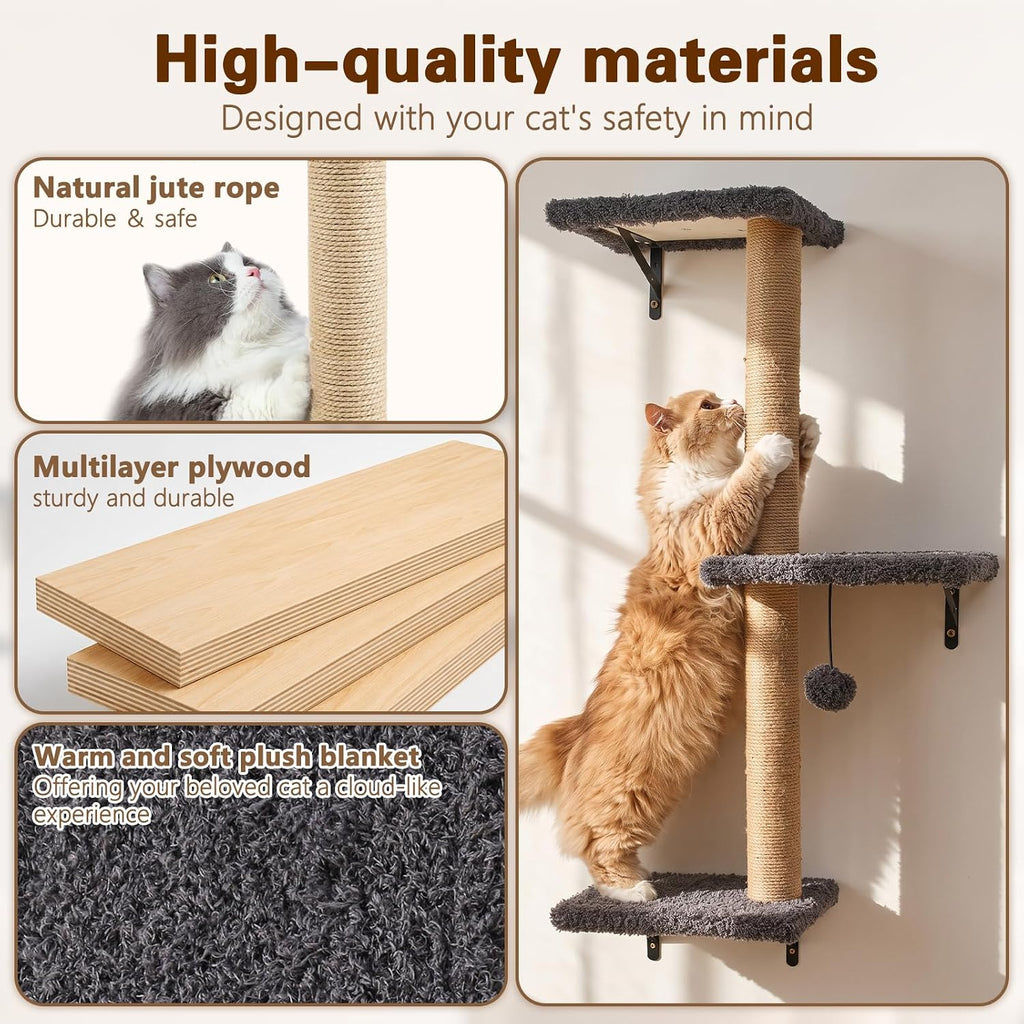 Cat Wall Shelves 6-in-1 Wall Mounted Cat Furniture 40 lbs, Dark Grey