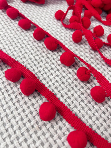 M Wide Red Pom Pom Ball Fringe Trim Sewing Fringe Fabric Trim Ribbon for DIY Crafts Sewing - 10 Yards 16m