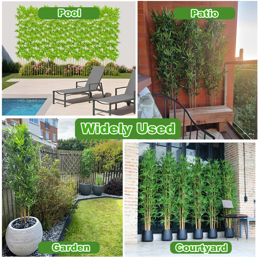 4/5/6/7 ft Faux Bamboo Plant Outdoor 10 Pack, Fake Bamboo with Encrypted Leaves Garden Yard Decor, Privacy Artificial