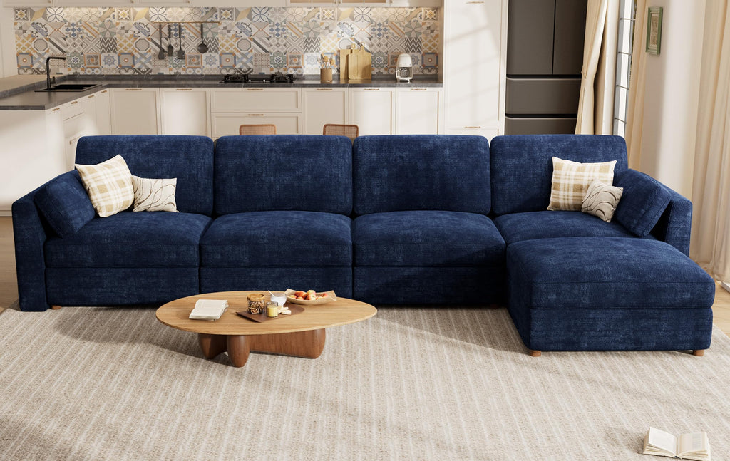 Oversized Modular Sectional Sofa L-Shaped Cloud Couches Blue