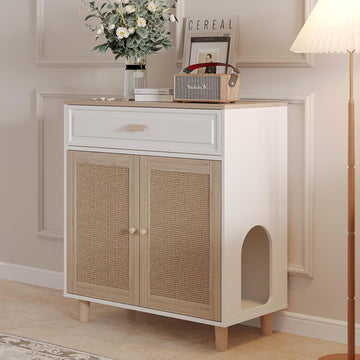 Cat Litter Box Enclosure Furniture Hidden Indoor 2-in-1 Wooden Cat House & Washroom Cabinet with Scratching Board